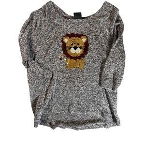 Bobeau gray lion graphic pullover sweater girls M made in USA